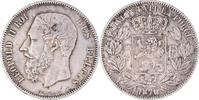 Belgium 5 Francs, 5 Frank Coin, Leopold II, Brussels, Silver -