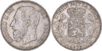 Belgium 5 Francs, 5 Frank Coin, Leopold II, Silver, KM:24 -