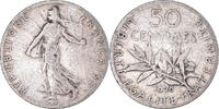 France 50 Centimes Coin, Semeuse, Paris, Silver, KM:854 -