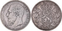 Belgium 5 Francs, 5 Frank Coin, Leopold II, Silver, KM:24 -