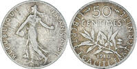 France 50 Centimes Coin, Semeuse, Paris, Silver, KM:854 -