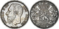 Belgium 5 Francs, 5 Frank Coin, Leopold II, Silver -