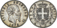 Italy 5 Lire Coin, Vittorio Emanuele II, Milan, Silver -