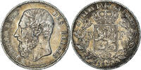 Belgium 5 Francs, 5 Frank Coin, Leopold II, Silver, KM:24 -
