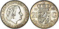 Netherlands 2-1/2 Gulden Coin, Juliana, Silver, KM:185 -