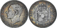 Spain 2 Pesetas Coin, Alfonso XII, Madrid, Silver, KM:678.1 -