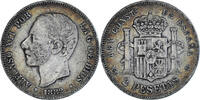 Spain 2 Pesetas Alfonso XII, Madrid, Silver, KM:678.2 -