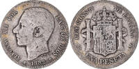 Spain Peseta Coin, Alfonso XII, Madrid, Silver, KM:686 -