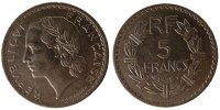 France 5 Francs Coin, Lavrillier, Paris, Nickel, Gadoury:760 -