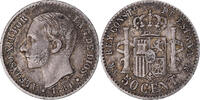 Spain 50 Centimos Coin, Alfonso XII, Silver, KM:685 -