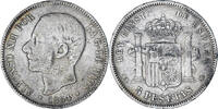 Spain 5 Pesetas Coin, Alfonso XII, Madrid, Silver, KM:688 -