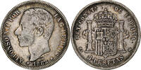 Spain 5 Pesetas Alfonso XII, Madrid, Silver, KM:688 -