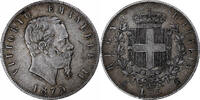 Italy 5 Lire Coin, Vittorio Emanuele II, Milan, Silver -