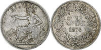 Switzerland 5 Francs Helvetia, Bruxelles, Silver, KM:11 -