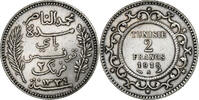 Tunisia 2 Francs Coin, Muhammad al-Nasir Bey, Paris, Silver -