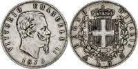 Italy 5 Lire Coin, Vittorio Emanuele II, Milan, Silver -