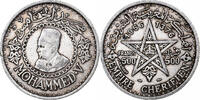 Morocco 500 Francs Mohammed V, Paris, Silver, KM:54 -