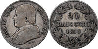 Italian States 20 Baiocchi ITALIAN STATES, PAPAL STATES, Pius IX, Rome, Silver -