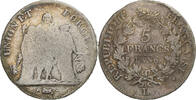 France 5 Francs Coin, Union et Force, Bayonne, Silver -