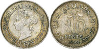 Ceylon 10 Cents Victoria, British Royal Mint, Silver, KM:94 -