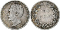 Portugal 100 Reis Luiz I, Silver, KM:510 -