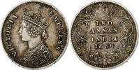 British India 2 Annas Coin, INDIA-BRITISH, Victoria, VF(30-35), Silver, KM:488 -