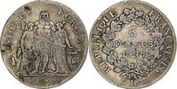 France 5 Francs Coin, Union et Force, Bayonne, Silver -