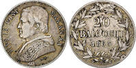 Italy 20 Baiocchi Papal States, Pius IX, Rome, Silver -