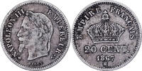 France 20 Centimes Coin, Napoleon III, Strasbourg, Silver -