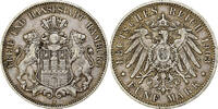 German States 5 Mark Coin, HAMBURG, Hamburg, Silver, KM:610 -