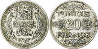 20 Francs 1935/AH1353 Paris Tunesien Ahmad Pasha Bey, Paris, Silber, S+, KM:263 S+