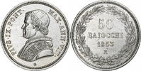 Papal States 50 Baiocchi Pius IX, Rome, Silver, MS63, KM:1357 -