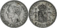 Spain 5 Pesetas Alfonso XII, Madrid, Silver, KM:676 -
