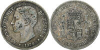 Spain 5 Pesetas Alfonso XII, Madrid, Silver, KM:671 -
