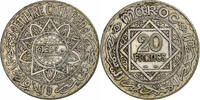 Morocco 20 Francs Mohammed V, Paris, Silver, KM:39 -