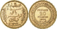 Tunisia 20 Francs Muhammad al-Hadi Bey, Paris, Gold, KM:234 -