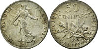 France 50 Centimes Coin, Semeuse, Paris, Silver, Gadoury:420 -