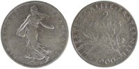 France 2 Francs Coin, Semeuse, Paris, Silver, Gadoury:532 -