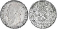 Belgium 5 Francs, 5 Frank Coin, Leopold II, Silver, KM:24 -