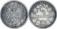 GERMANY - EMPIRE 1/2 Mark Coin, Hambourg, Silver, KM:17 -