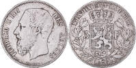 Belgium 5 Francs, 5 Frank Coin, Leopold II, Brussels, Silver -