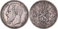 Belgium 5 Francs, 5 Frank Coin, Leopold II, Silver, KM:24 -