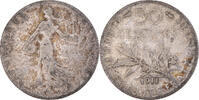 France 50 Centimes Coin, Semeuse, Paris, Silver, KM:854 -