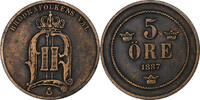 Sweden 5 Öre Oscar II, Bronze, KM:736 -