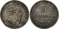 Italy 20 Centesimi Coin, Vittorio Emanuele II, Milan, Silver -