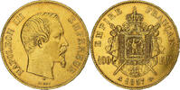 France 100 Francs 1857 Paris Coin, Napoleon III, Paris, Gold, KM:786.1 AU(50-53)
