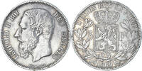 Belgium 5 Francs Coin, Leopold II, Silver, KM:24 -