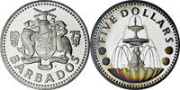 Barbados 5 Dollars Proof, Silver, KM:16a -
