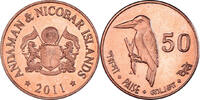 India 50 Paise Coin, îles Andaman et Nicobar., Cuivre recouvert -