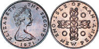 Isle of Man New Penny Coin, Elizabeth II, Bronze, KM:20 -